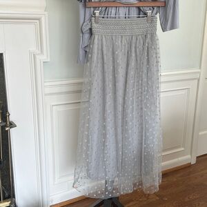 Gray Midi Polka Dot Skirt Size XL New With Tags Pull On Style Fully Lined Tulle
